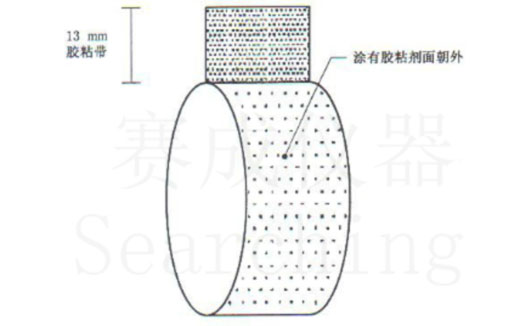 濟南賽成VOC-01環(huán)形初粘儀測試時，將膠帶式樣彎轉成如圖這樣的環(huán)形試樣，有膠面朝外